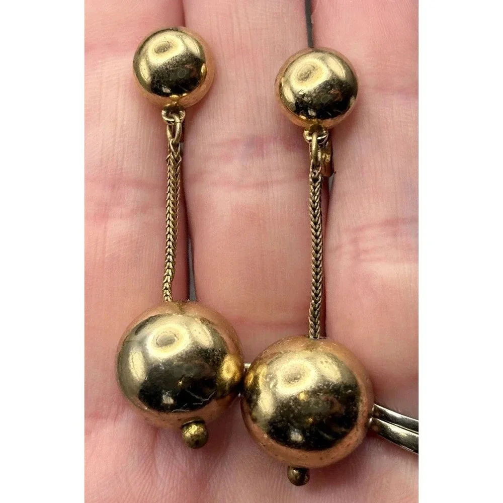 Vintage Monet Ball Dangle Drop Bead Earrings Clip-On Gold Tone